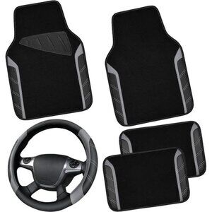 Leather Steering Wheel Cover & Waterproof Car FloorMats,Microfiber Universal Car